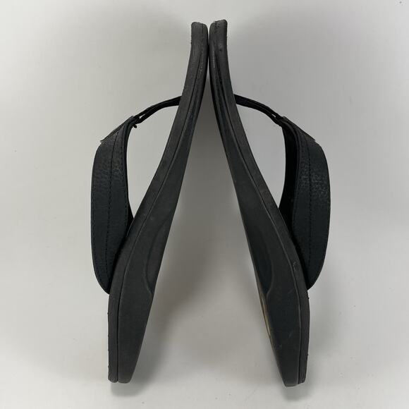 Olukai Ohana Leather Flip Flops Womens Size 8 Black Hawaiian Beach Sandals - Picture 6 of 9